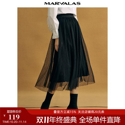 曼德诗中长百褶裙通勤