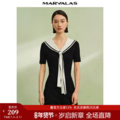 曼德诗海军领针织T恤2025夏季 百搭显瘦上衣 时尚 新款 黑白撞色短袖