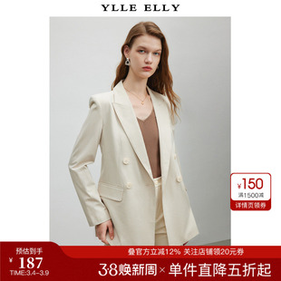 YLLEELLY/衣衫妙影绵羊毛混纺西服春双排扣ol气质上班西装外套
