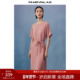 曼德诗纯色圆领醋酸连衣裙女2025夏季 小粉裙 宽松腰中长款 新款 短袖