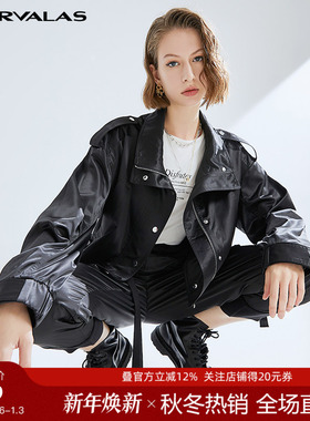 曼德诗黑色外套女短款2025春新款百搭休闲韩版上衣潮流炸街机车服