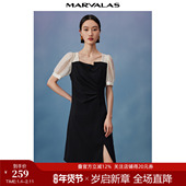 气质修身 曼德诗撞色连衣裙2025夏季 新款 显瘦假两件黑白拼接裙子女