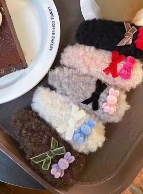 韩国东大门reina秋冬新款卷毛蝴蝶结兔子刘海碎发边夹侧夹掰掰夹