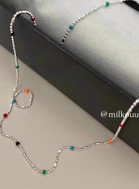 iu同款纯银夏天彩珠豆豆项链