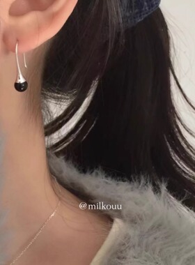 韩国小众纯银黑玛瑙水滴长耳环