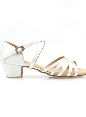 Suphini专业白色方跟拉丁舞鞋女孩儿童软底练习比赛五带款舞蹈鞋