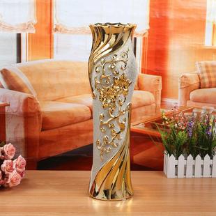 假花简约现代 60CM落地陶瓷花瓶 欧式 金色中式 大号客厅摆件 干花