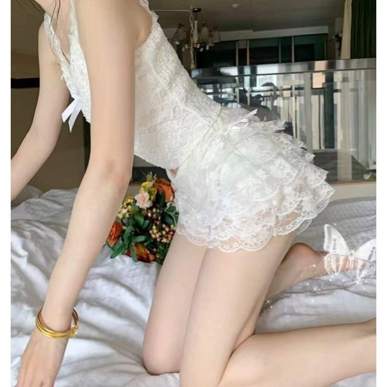 Chris 蛋糕裙裤女士防走光蕾丝打底裤可外穿短裤夏季三分裤女