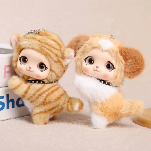 Cute Vinyl Kitty Doll Plush Keychain Soft Kawaii Prone posit