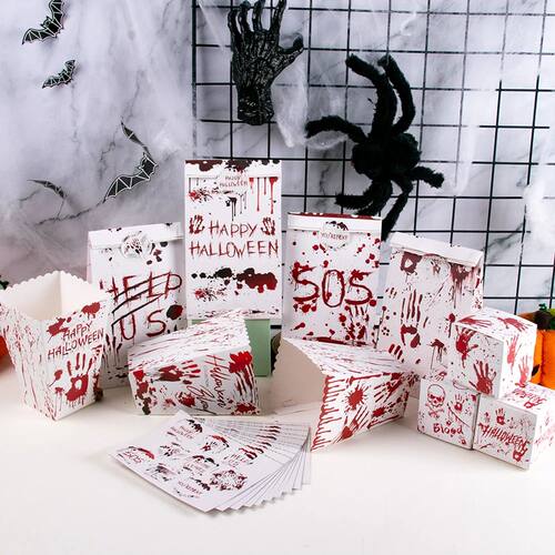 Halloween Bloody Handprint Candy Gift Bags Popcorn Box Cooki