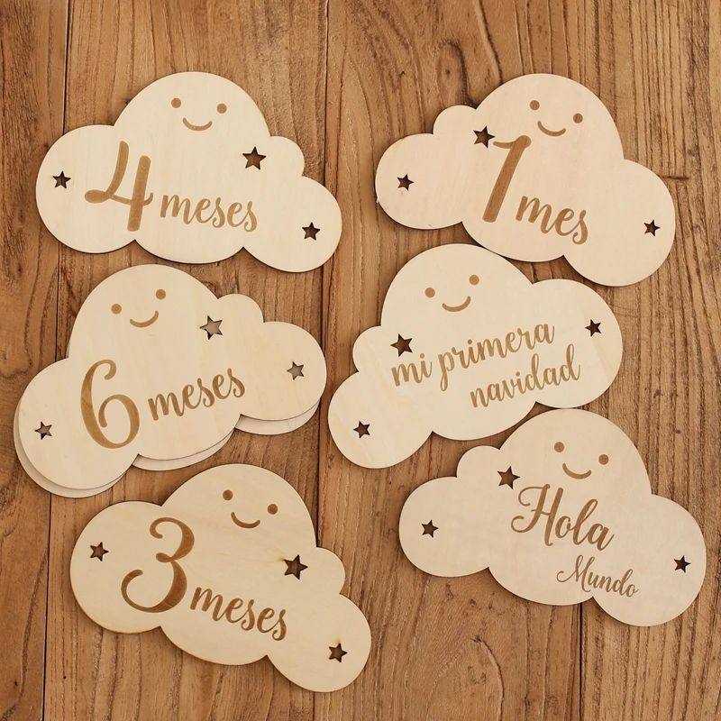 8pc/set Wooden Baby Milestone Card For Newborn Cute Cloud Sh,节庆用品/礼品,节日装扮用品,淘宝优惠券,粉丝福利购,淘宝优惠卷