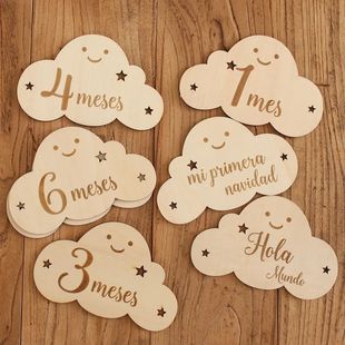 8pc/set Wooden Baby Milestone Card For Newborn Cute Cloud Sh