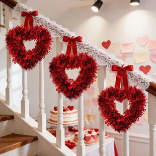 Valentines Red Heart Shaped Wreath Decorative Hanging Love G
