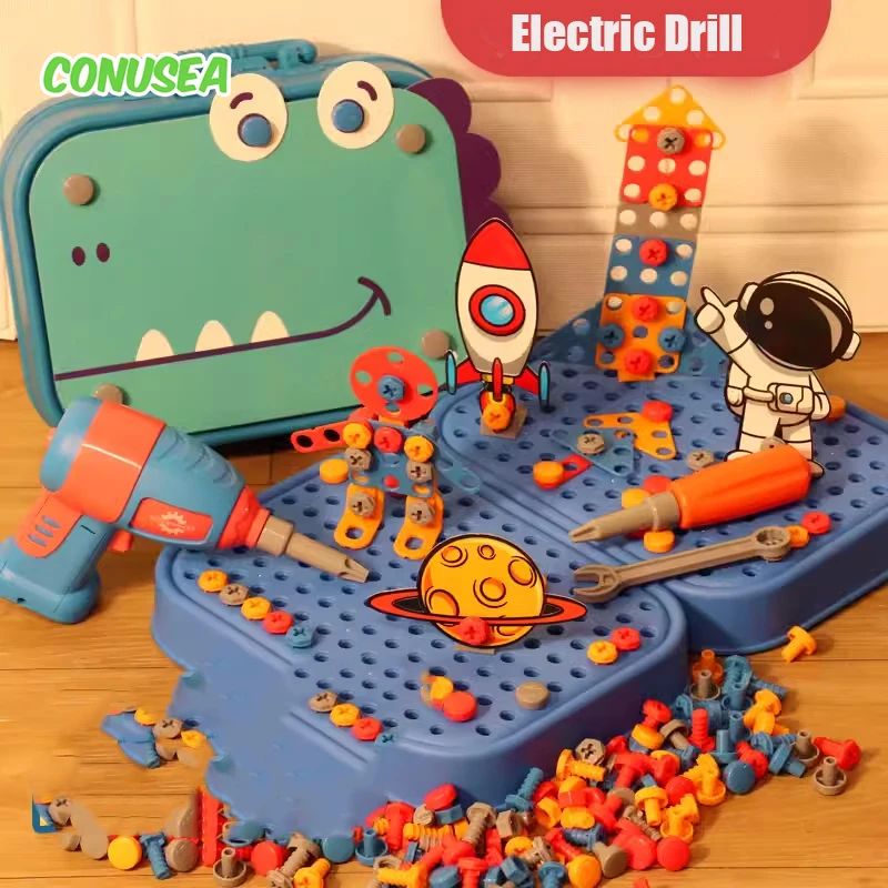 Children Toys Tool Set Electric Drill Screw Nut 3D Puzzle To