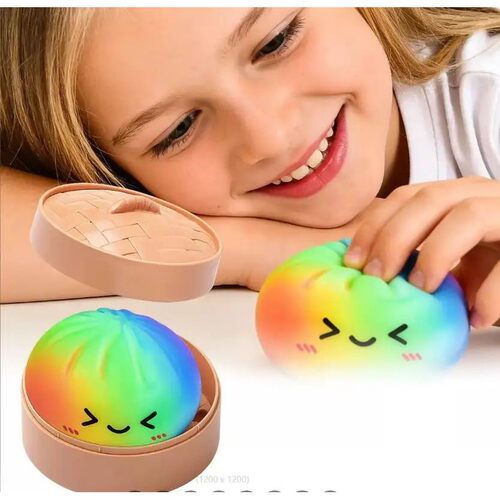 Rainbow Color Dumpling Squishy Toy with Bamboo Slow Rising S