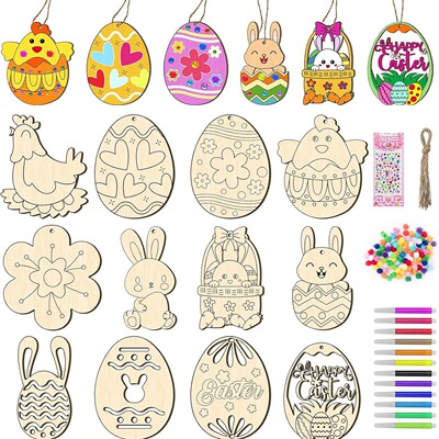Unfinished Wooden Jewelry Diy Easter Egg Bunny Chick Hanging