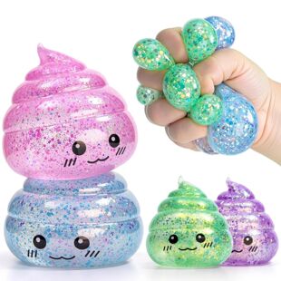 Novelty Squishy Poo Stress Ball Squishies Toys Glitter Funny