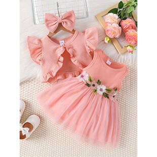 Newborn Baby Girls Dress Summer Waist Flower Vest Sleeveles