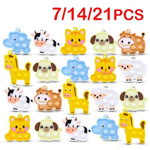 7/14/21PCS Cartoon Mini Keychain Fidget Toys Kawaii Dog Cat
