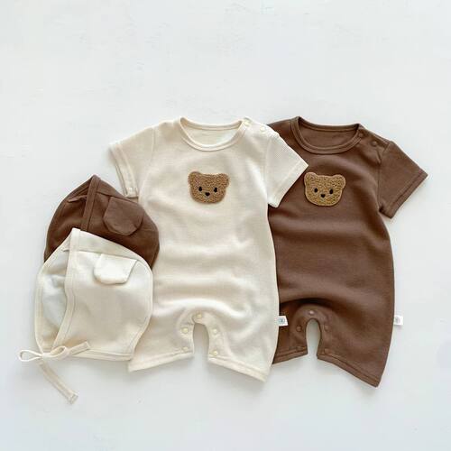 New In Summer Kids Baby Girls Boys Short Sleeve Waffle Patch