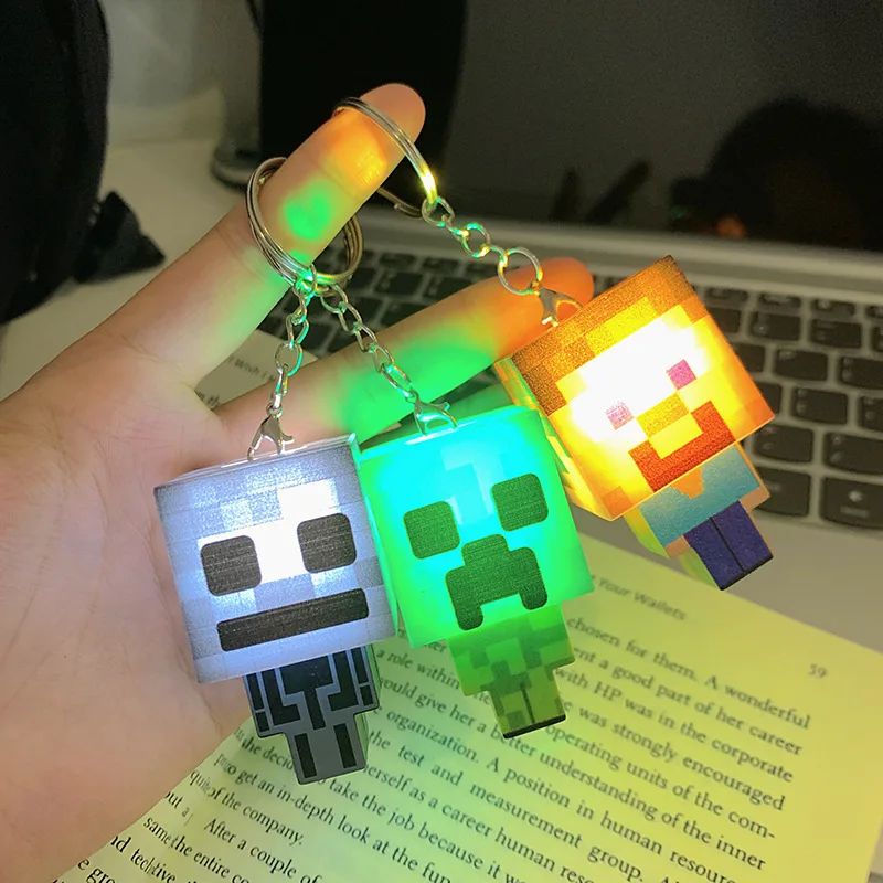 Minecraft Glowing Keychain Mini Building Blocks Light Up Cre