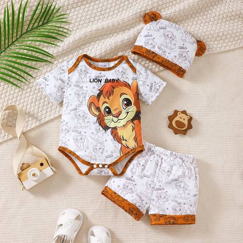 0-18 Month old Baby Boy Set Cartoon Lion Print Top, Pants, H