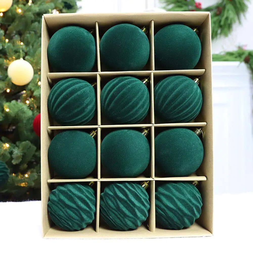 12pcs/box  Dark Green Velvet Christmas Balls Christmas Tree