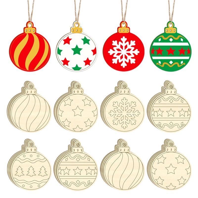 20Pcs Wooden Christmas Ornaments Christmas Balls Pendant DIY