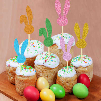 24 Pieces Easter Cake Decoration Shiny Multicolor Rabbit Ear