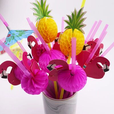 25pcs Flamingo Pineapple Drinking Straws Hawaiian Beach Trop