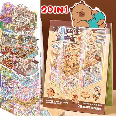 New! Capybara Cartoon 2.5d Cabin Scene Sticker Book DIY 3D L