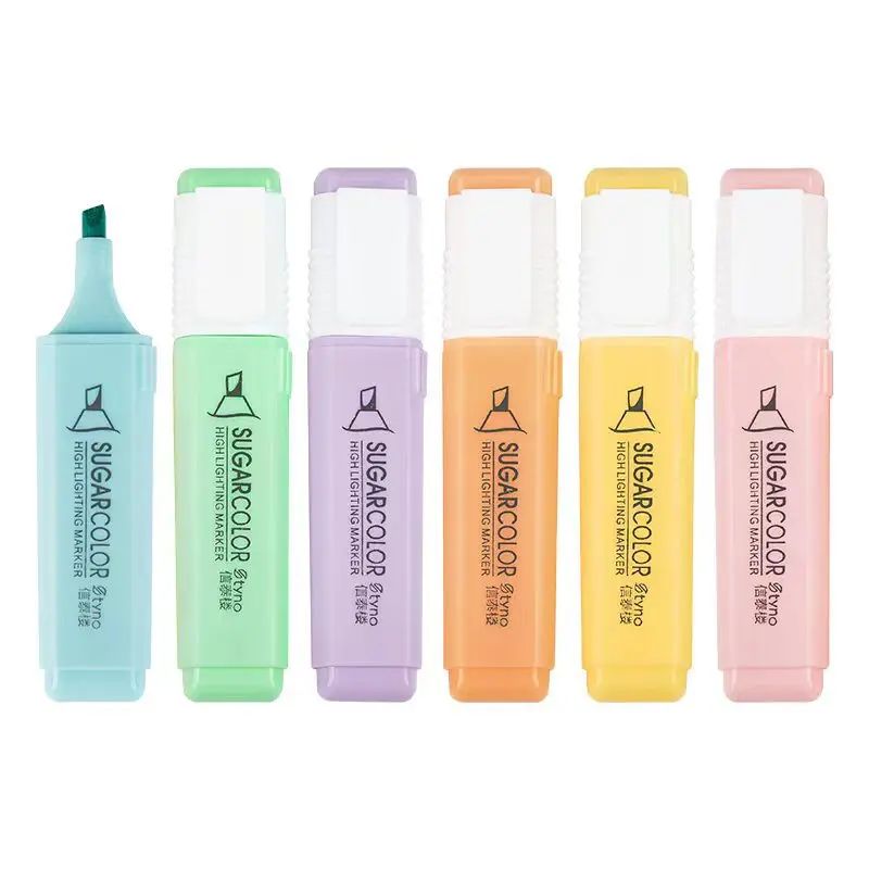 6pcs Macaron highlighters Large capacity markers for student