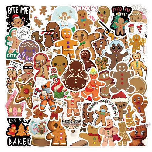 10/60pcs Cute Christmas Stickers Cartoon Gingerbread Man Sti