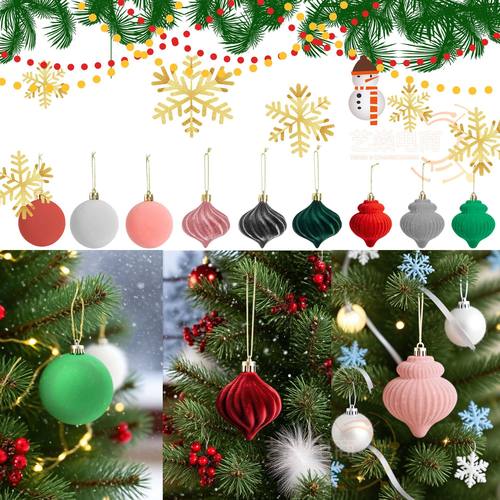 Christmas Tree Shaped Flocking Ball Decoration Set Christmas