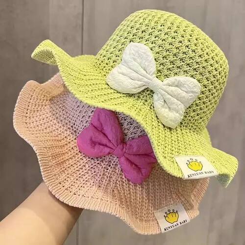 Baby Straw Hat Sweet Cute Summer Big Bowknot Wide Brim Breat
