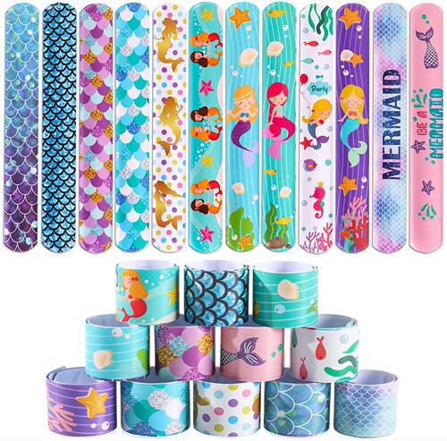 10 Pcs Mermaid Slap Bracelets for Kids Girls Snap Bracelet B