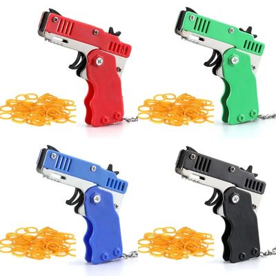 Mini Keychain Rubber Band Gun Toy Metal Folding Rubber Band
