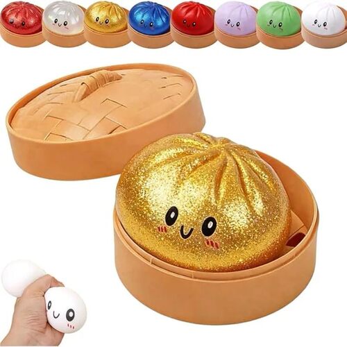 Realistic Giant Dumpling Squeeze Toy with Bamboo Steamer Sof