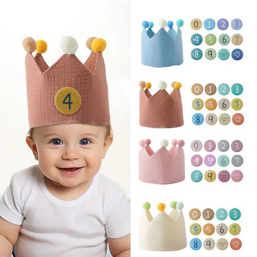 Baby 1-9 Years Birthday Party Crown Hat Woolen Ball Headband
