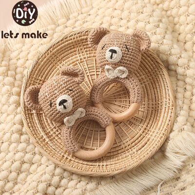 Let's Make Baby Rattles Crochet Bunny Rattle Toy Wood Ring B