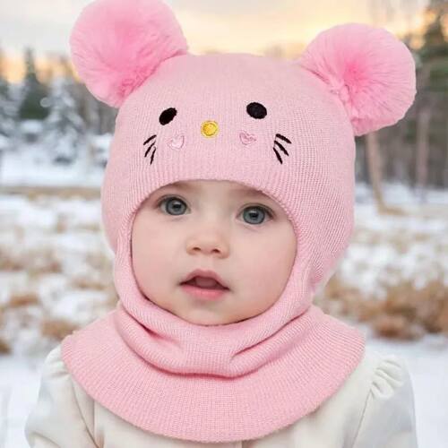 Winter Children Knit Balaclava Hat Warm Scarf One Piece Hats