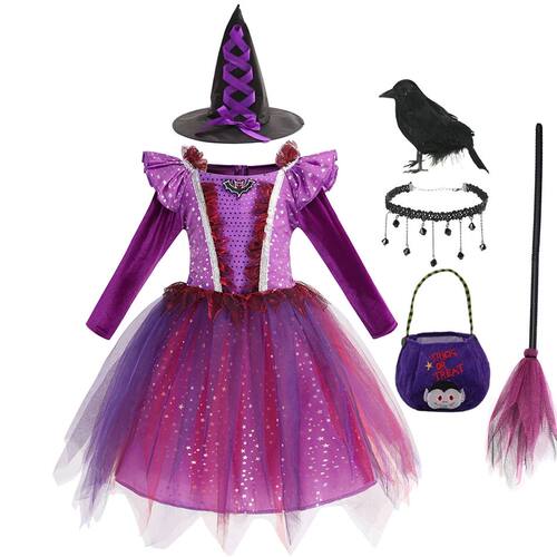 Kids Halloween Witch Cosplay Costumes Girls Queen Carnival P