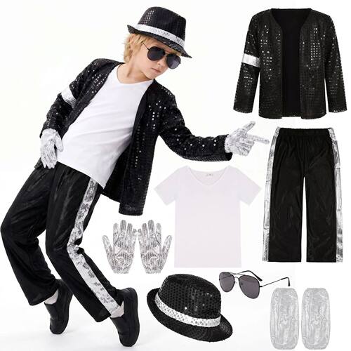 Kids Cosplay Dance Star Costume Set Metallic Shiny 80s 90s S
