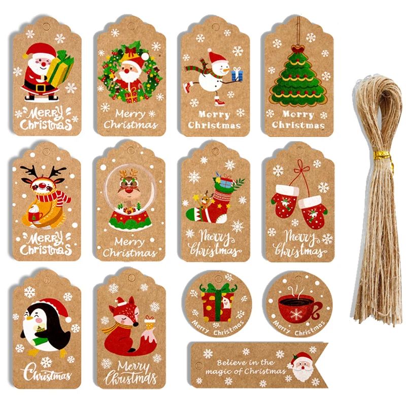 48/50Pcs Merry Christmas Kraft Paper Tags DIY Handmade Gift