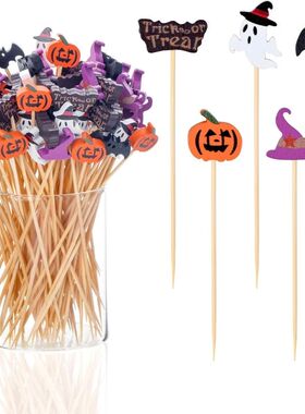 50Pcs Halloween Toothpicks Appetizers 4.7 Inch Bamboo Cockta
