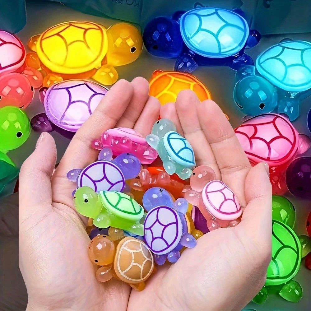 100Pcs Glow-In-The-Dark 3D Turtle Figurines - Colorful, Tran