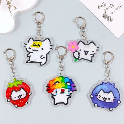 Lovely Pet Kitten with Flower Keycha Cartoon Strawberry Cat