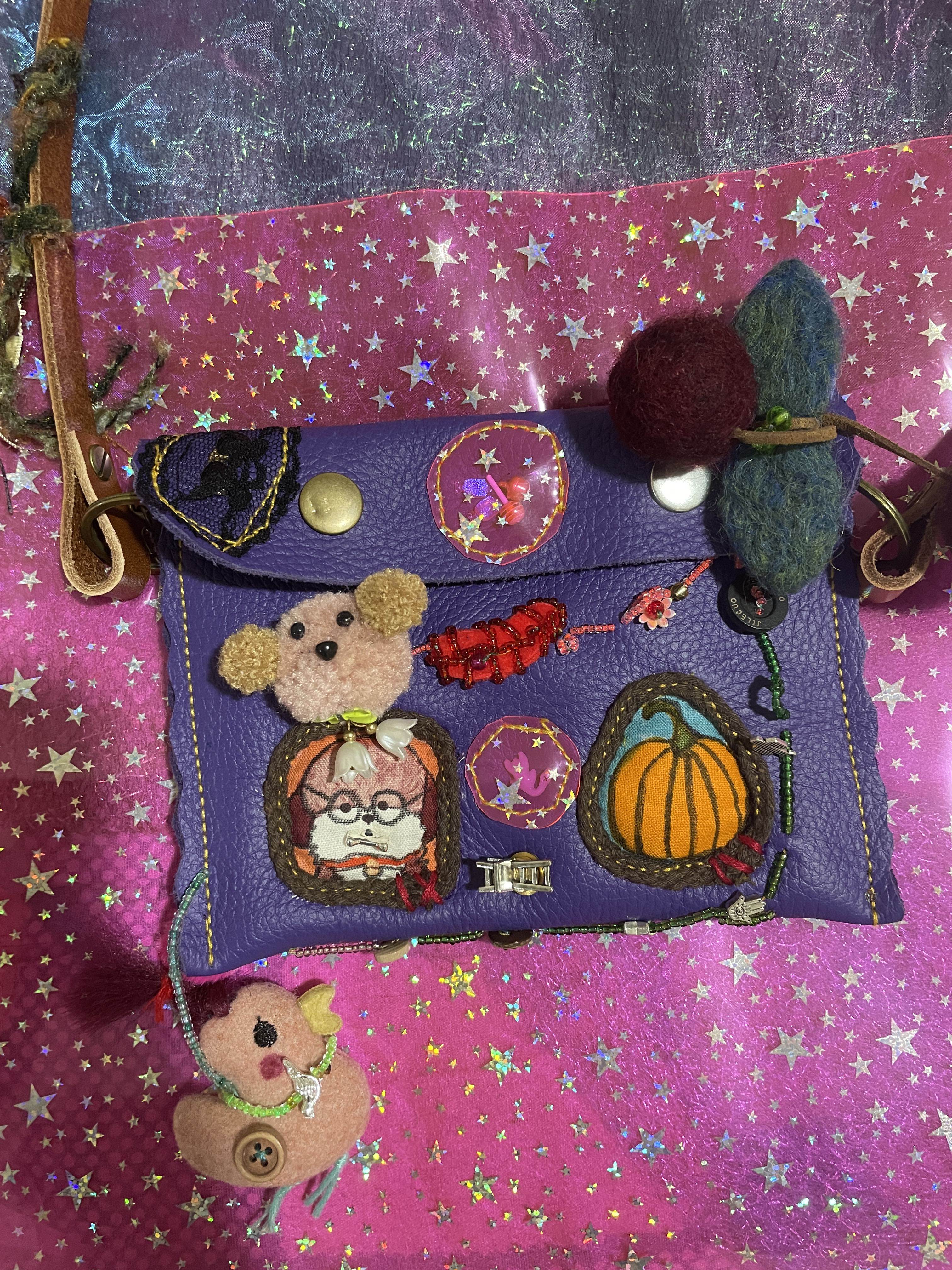 紫色牛皮化妆包斜挎真皮复古手工迷你斜挎包包女文具化妆品收纳包