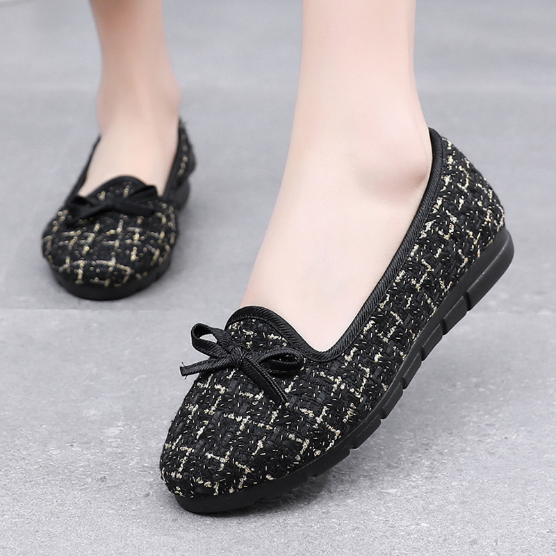 老北京布鞋平底软底蝴蝶结豆豆鞋