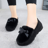 外穿豆豆加绒厚底棉瓢鞋 老北京布鞋 旗舰店官方女秋冬毛毛鞋 一脚蹬